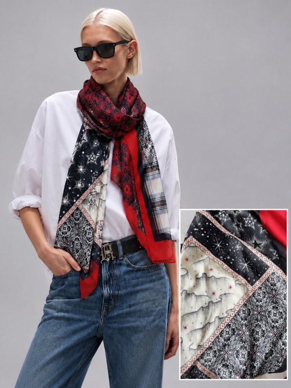 Cotton rich Vintage-Inspired Patchwork Scarf